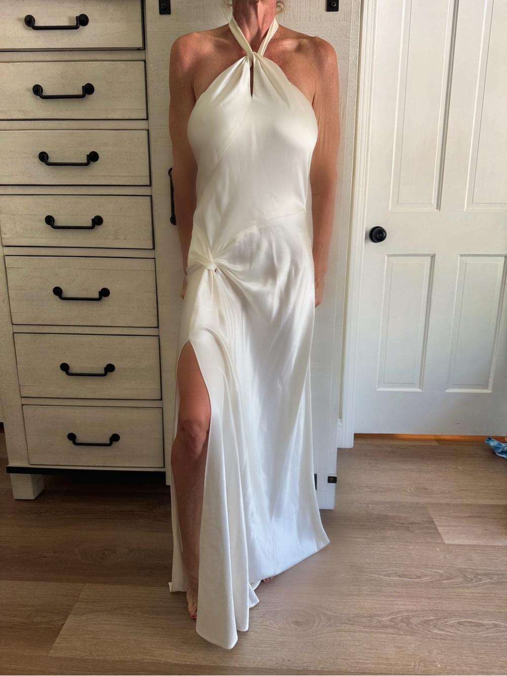 ABS Elegant Halter Knot Satin Dress - White (Wedding)